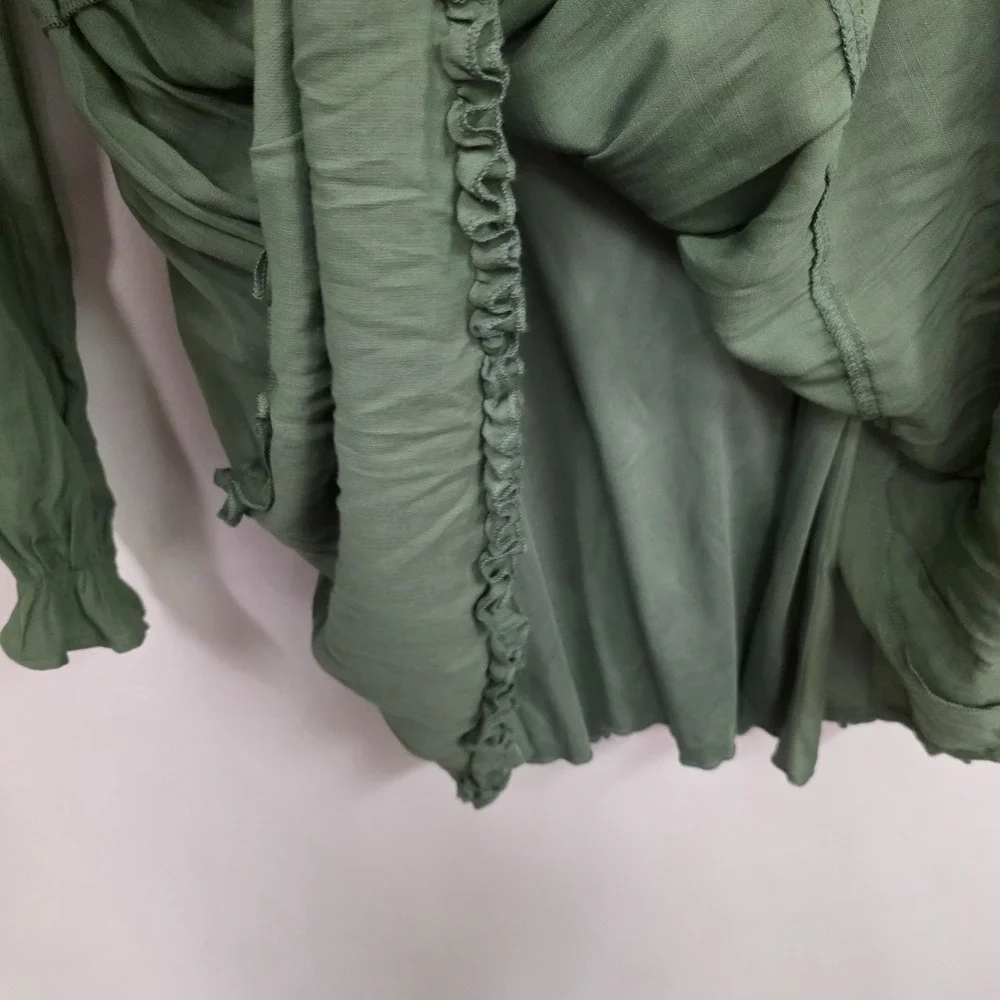 Green Ruffle Babydoll Dress Size S Forest Fairy Whimsical Bohemian Long Sleeve